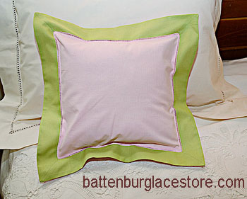 Pillow sham. PINK LADY with MACAW GREEN color border.12" SQ. - Click Image to Close
